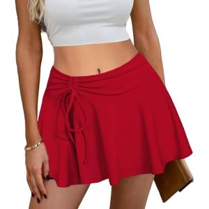 imageAvidlove Mini Skirt for Women Pleated Drawstring High Waist Skater Skirt Sexy Lingerie Skirts SXXLWine Red