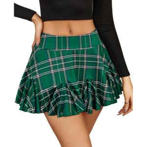 imageAvidlove Mini Skirt for Women Sexy Pleated Skirts High Waist Skater Skirt Ruffle Lingerie SkirtsGreen Plaid