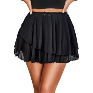 imageAvidlove Women Pleated Sheer Mini Skirt Y2k Asymmetrical Flowy Short Skirts Sexy Rave OutfitsBlack Sheer