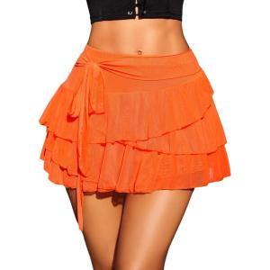 imageAvidlove Womens Mini Skirt Mesh Flowy Hem Y2K Skirts MultiLayer Ruffle Trim Lingerie SkirtOrange