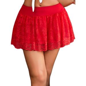 imageAvidlove Womens Pleated Mini Skirt Y2k Sexy Lace Ruffles Lingerie Short SkirtsCarmine Red