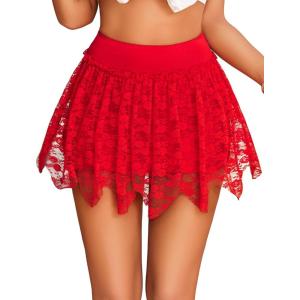 imageAvidlove Womens Sexy Mini Skirt Flowy Layered Lace Skirt Asymmetrical Short SkirtsCarmine Red
