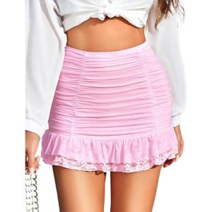 imageAvidlove Womens Sexy Skirt Ruched Bodycon Double Layer Casual Mini SkirtLight Pink