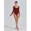 imageAvidlove Bodysuits for Women Long Sleeve Body Suits Womens Scoop Neck Bodysuit Double Lined TopsWine Red