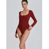 imageAvidlove Bodysuits for Women Long Sleeve Body Suits Womens Scoop Neck Bodysuit Double Lined TopsWine Red