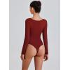 imageAvidlove Bodysuits for Women Long Sleeve Body Suits Womens Scoop Neck Bodysuit Double Lined TopsWine Red