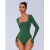 imageAvidlove Bodysuits for Women Sexy Long Sleeve Bodysuit Square Neck Double Lined Ruched Snap Closure Bodysuit TopsGreen