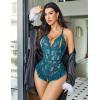 imageAvidlove Teddy Lingerie for Women Sexy Cut Out Lace Bodysuit One Piece Criss Cross Backless Mini BabydollBlue Green