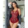 imageAvidlove Teddy Lingerie for Women Sexy Cut Out Lace Bodysuit One Piece Criss Cross Backless Mini BabydollBurgundy