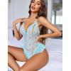 imageAvidlove Teddy Lingerie for Women Sexy Cut Out Lace Bodysuit One Piece Criss Cross Backless Mini BabydollLight Blue