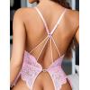 imageAvidlove Teddy Lingerie for Women Sexy Cut Out Lace Bodysuit One Piece Criss Cross Backless Mini BabydollPink