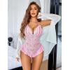 imageAvidlove Teddy Lingerie for Women Sexy Cut Out Lace Bodysuit One Piece Criss Cross Backless Mini BabydollPink
