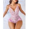 imageAvidlove Teddy Lingerie for Women Sexy Cut Out Lace Bodysuit One Piece Criss Cross Backless Mini BabydollPink