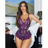 imageAvidlove Teddy Lingerie for Women Sexy Cut Out Lace Bodysuit One Piece Criss Cross Backless Mini BabydollPurple