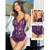 imageAvidlove Teddy Lingerie for Women Sexy Cut Out Lace Bodysuit One Piece Criss Cross Backless Mini BabydollPurple