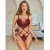 imageAvidlove Women Lingeries Deep V Teddy Lingerie Sexy Lace Bodysuit Cut Out One Piece Mini BabydollCherry Red