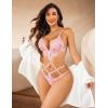 imageAvidlove Women Lingeries Deep V Teddy Lingerie Sexy Lace Bodysuit Cut Out One Piece Mini BabydollPink