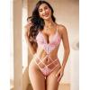 imageAvidlove Women Lingeries Deep V Teddy Lingerie Sexy Lace Bodysuit Cut Out One Piece Mini BabydollPink