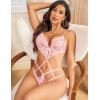 imageAvidlove Women Lingeries Deep V Teddy Lingerie Sexy Lace Bodysuit Cut Out One Piece Mini BabydollPink