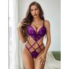 imageAvidlove Women Lingeries Deep V Teddy Lingerie Sexy Lace Bodysuit Cut Out One Piece Mini BabydollPurple