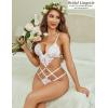imageAvidlove Women Lingeries Deep V Teddy Lingerie Sexy Lace Bodysuit Cut Out One Piece Mini BabydollWhite