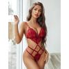 imageAvidlove Women Lingeries Deep V Teddy Lingerie Sexy Lace Bodysuit Cut Out One Piece Mini BabydollWine Red