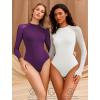 imageAvidlove Women Long Sleeve Bodysuit Crew Neck Body Suits Mesh One Piece Leotards Shirt Going Out Bodysuit TopsDark Purple