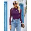imageAvidlove Women Long Sleeve Bodysuit Crew Neck Body Suits Mesh One Piece Leotards Shirt Going Out Bodysuit TopsDark Purple