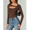 imageAvidlove Women Long Sleeve Bodysuit Scoop Neck Cutout Thong Body Suits Double Lined Slim Fitted Leotard Going Out TopsBrown