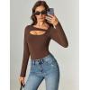 imageAvidlove Women Long Sleeve Bodysuit Scoop Neck Cutout Thong Body Suits Double Lined Slim Fitted Leotard Going Out TopsBrown