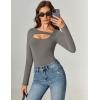 imageAvidlove Women Long Sleeve Bodysuit Scoop Neck Cutout Thong Body Suits Double Lined Slim Fitted Leotard Going Out TopsDark Grey