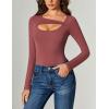 imageAvidlove Women Long Sleeve Bodysuit Scoop Neck Cutout Thong Body Suits Double Lined Slim Fitted Leotard Going Out TopsDark Purple Red