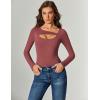 imageAvidlove Women Long Sleeve Bodysuit Scoop Neck Cutout Thong Body Suits Double Lined Slim Fitted Leotard Going Out TopsDark Purple Red