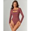 imageAvidlove Women Long Sleeve Bodysuit Scoop Neck Cutout Thong Body Suits Double Lined Slim Fitted Leotard Going Out TopsDark Purple Red