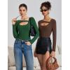 imageAvidlove Women Long Sleeve Bodysuit Scoop Neck Cutout Thong Body Suits Double Lined Slim Fitted Leotard Going Out TopsGreen