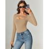 imageAvidlove Women Long Sleeve Bodysuit Scoop Neck Cutout Thong Body Suits Double Lined Slim Fitted Leotard Going Out TopsKhaki