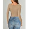 imageAvidlove Women Long Sleeve Bodysuit Scoop Neck Cutout Thong Body Suits Double Lined Slim Fitted Leotard Going Out TopsKhaki
