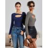 imageAvidlove Women Long Sleeve Bodysuit Scoop Neck Cutout Thong Body Suits Double Lined Slim Fitted Leotard Going Out TopsNavy Blue