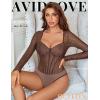 imageAvidlove Women Long Sleeve Bodysuit Sparkle Body Suits Top Mesh One Piece Leotard Shirt Going Out Tops Fall Outfits SXXLBrown