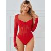 imageAvidlove Women Long Sleeve Bodysuit Sparkle Body Suits Top Mesh One Piece Leotard Shirt Going Out Tops Fall Outfits SXXLRed