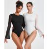 imageAvidlove Womens Bell Long Sleeve Bodysuits Thong Crew Neck Mesh Body Suit Going Out Leotard TopsBlack