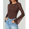 imageAvidlove Womens Bell Long Sleeve Bodysuits Thong Crew Neck Mesh Body Suit Going Out Leotard TopsBrown