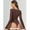 imageAvidlove Womens Bell Long Sleeve Bodysuits Thong Crew Neck Mesh Body Suit Going Out Leotard TopsBrown