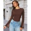 imageAvidlove Womens Bell Long Sleeve Bodysuits Thong Crew Neck Mesh Body Suit Going Out Leotard TopsBrown