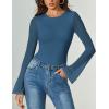 imageAvidlove Womens Bell Long Sleeve Bodysuits Thong Crew Neck Mesh Body Suit Going Out Leotard TopsDark Blue