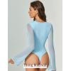 imageAvidlove Womens Bell Long Sleeve Bodysuits Thong Crew Neck Mesh Body Suit Going Out Leotard TopsLight Blue