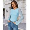 imageAvidlove Womens Bell Long Sleeve Bodysuits Thong Crew Neck Mesh Body Suit Going Out Leotard TopsLight Blue