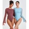 imageAvidlove Womens Bell Long Sleeve Bodysuits Thong Crew Neck Mesh Body Suit Going Out Leotard TopsLight Blue