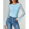 imageAvidlove Womens Bell Long Sleeve Bodysuits Thong Crew Neck Mesh Body Suit Going Out Leotard TopsLight Blue