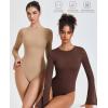 imageAvidlove Womens Bell Long Sleeve Bodysuits Thong Crew Neck Mesh Body Suit Going Out Leotard TopsNude